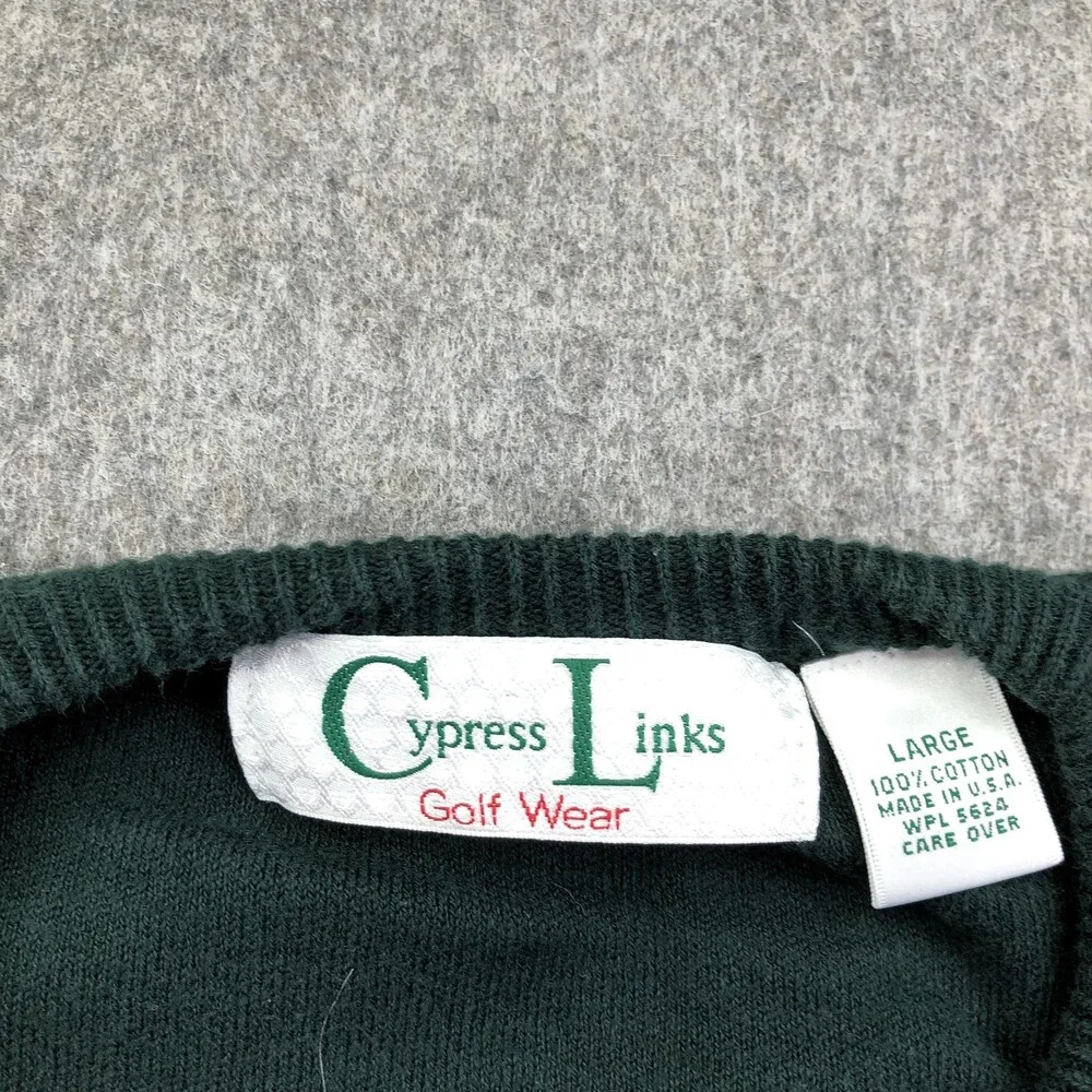 Vintage Cypress Links Sweater Mens Large Green V Neck Cotton Knit Golf USA